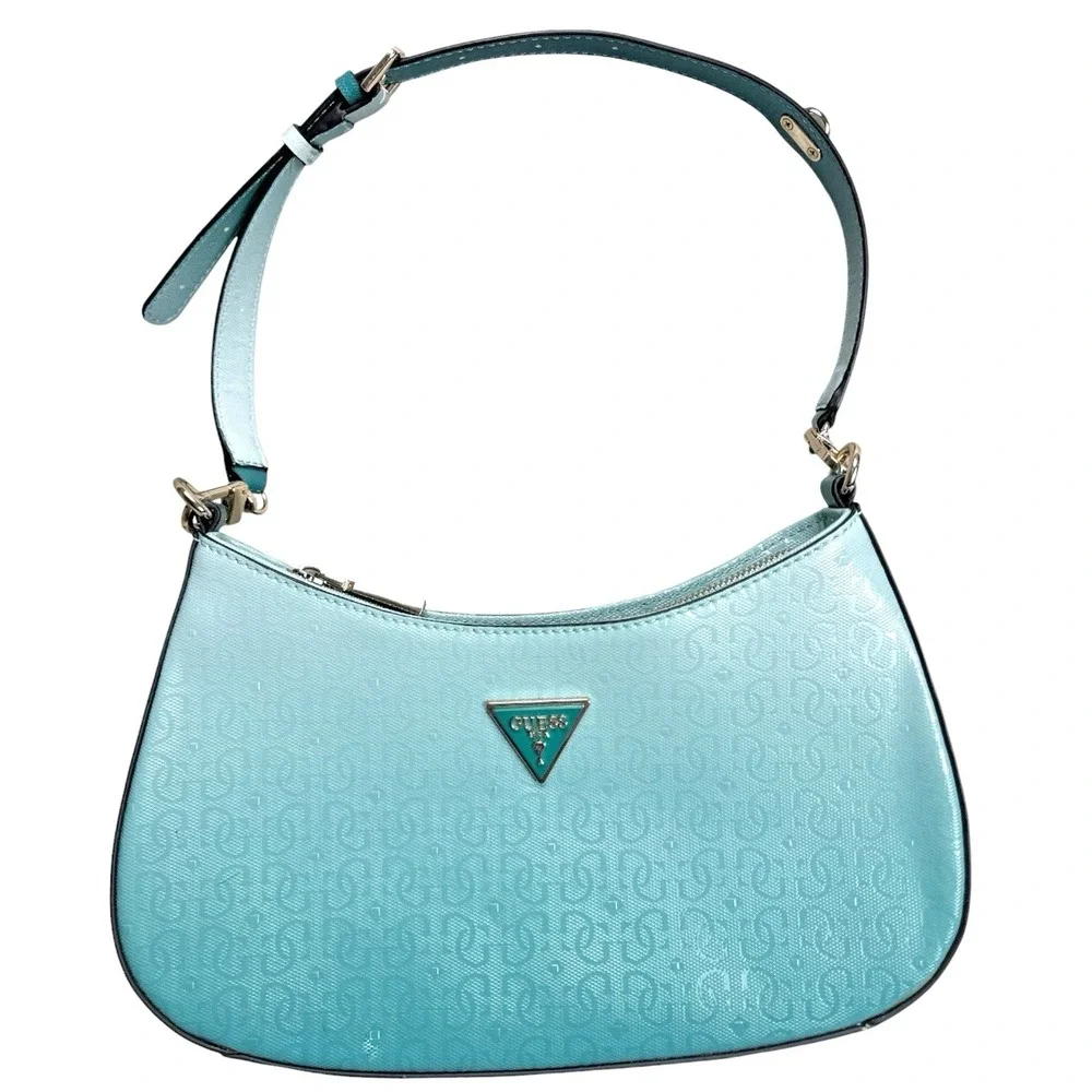 Guess Turquoise Mini Hobo Shoulder Bag – Textured Patent Look